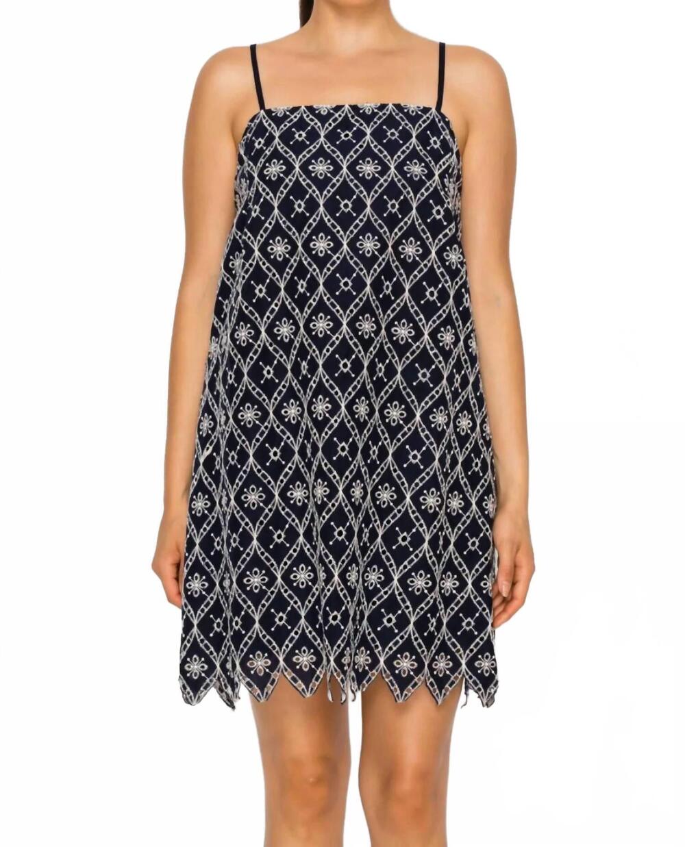 NEW MEET ME IN SANTORINI women's selene's embroidery mini dress in navy